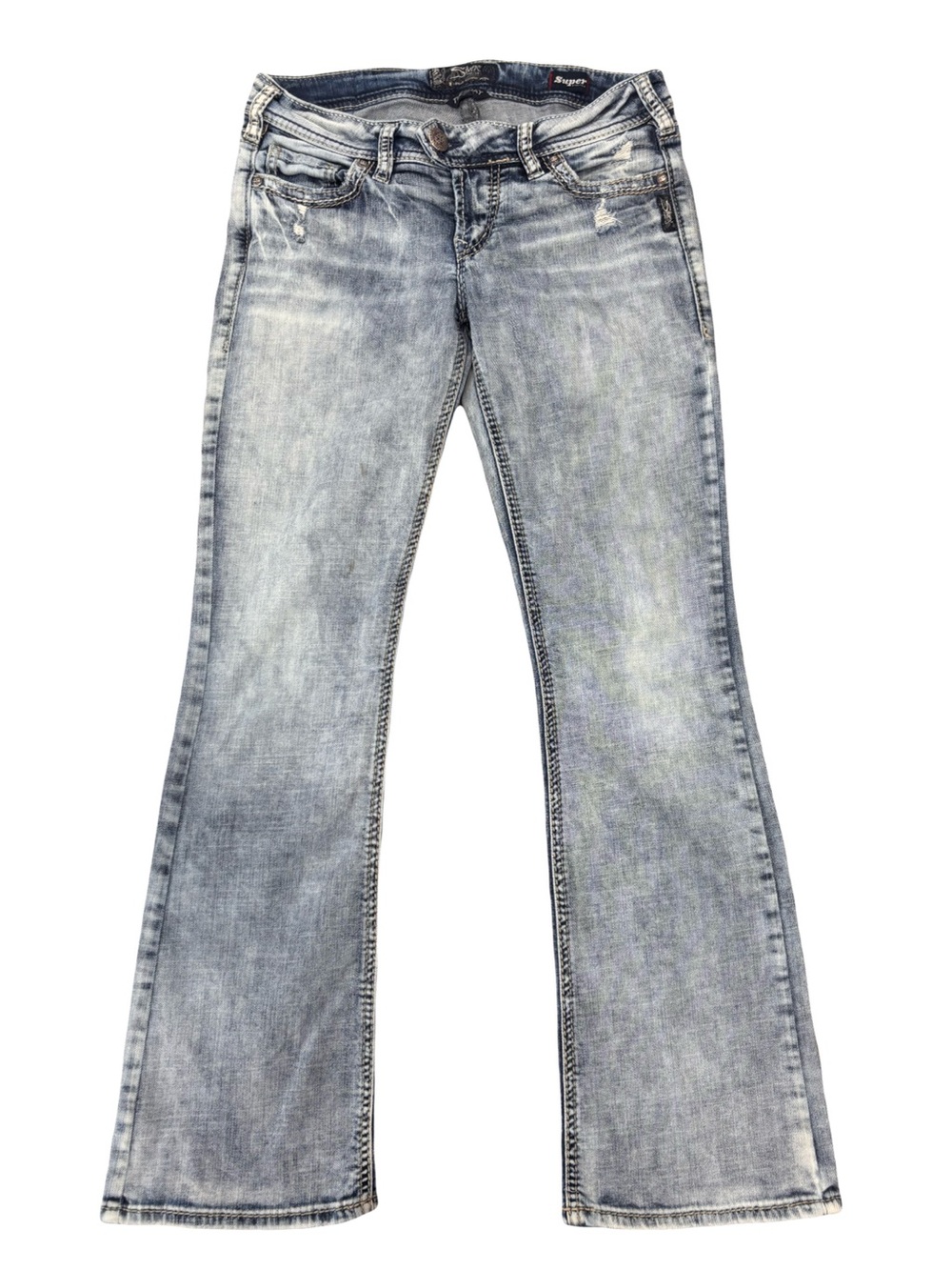Early 2000’s Y2K Silver Jeans Women's Light Acid Wash Flare Jeans - Light Blue